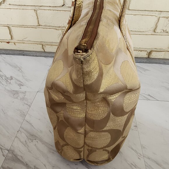 Vintage Coach Poppy Op Art Glam Gold Tote Bag Purse - Picture 9 of 14